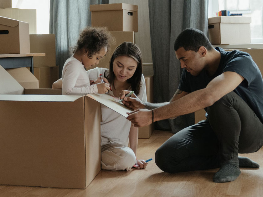Family drawing on boxes